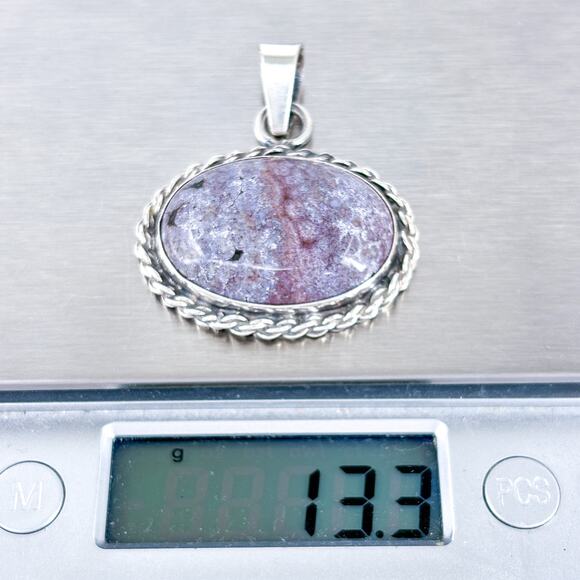 Vintage Sterling Silver 925 Purple Jasper Pendant - Picture 6 of 10